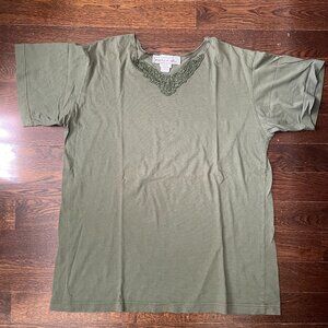 Vintage 90's Koala Blue Olive Green Oversize T-shirt-Lace Detail-L/XL